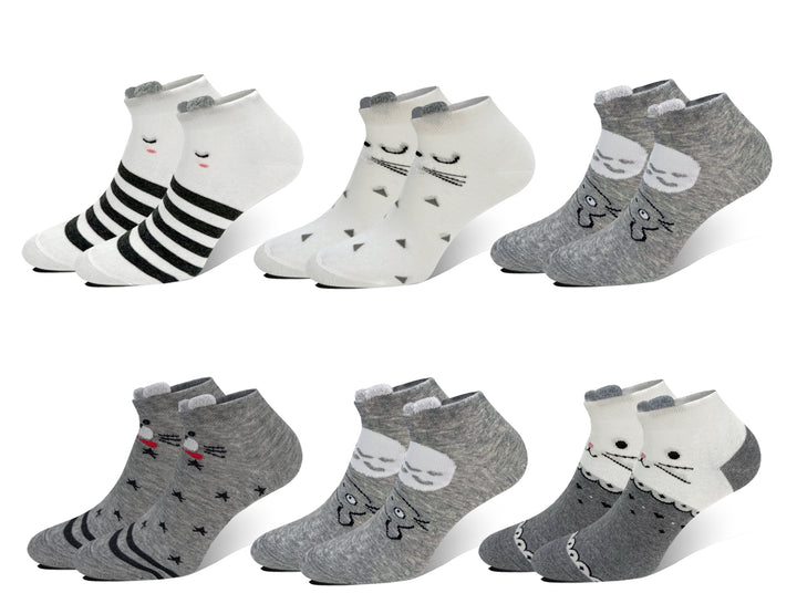 Women's funny light ankle socks CW411 6 pairs