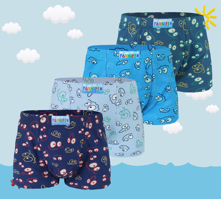 Boys' classic soft flexible everyday boxer shorts with smiley face XQ5148 4 pieces per pack