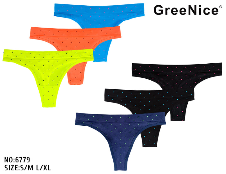 Seamless single-color comfortable thongs GREE-6779 - 3 pieces per pack
