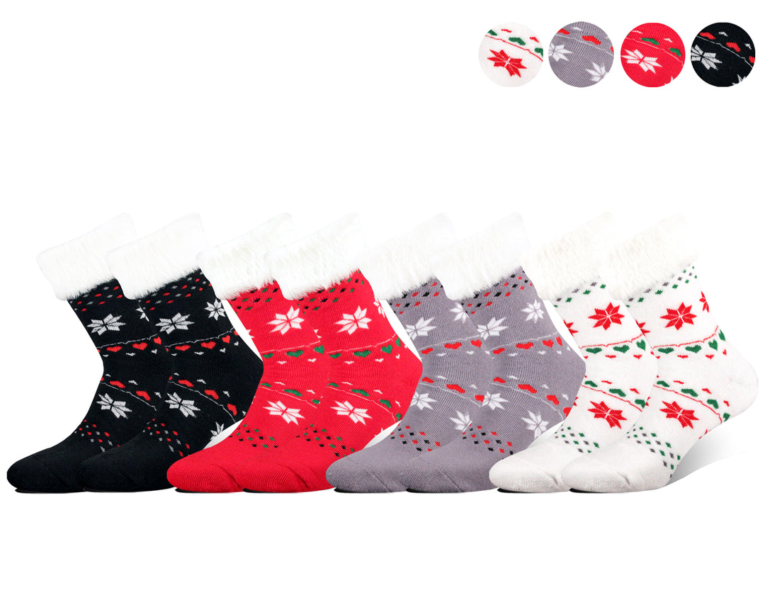 Women's thermal fur trim soft comfortable winter design socks FK8203 3 pairs per pack