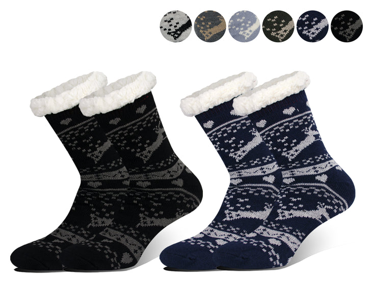 Men's thermal furry wool warm everyday soft Christmas socks MC118 2 pairs