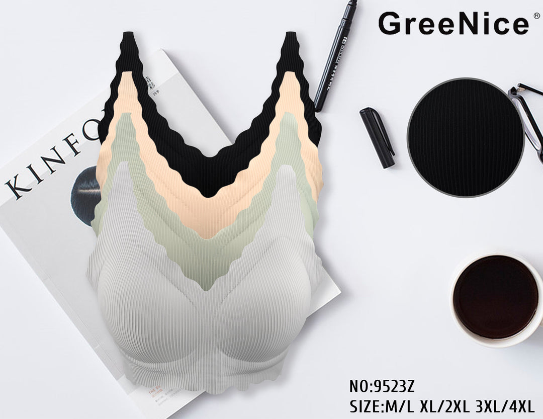 Seamless Pad-Removeable Wire Free Adjustable Ice-Silk Fabric Breathable Elasticity Everyday Bra GREE-9523Z
