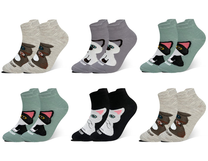 Women's health socks with cat design XW2661 - 6 pairs