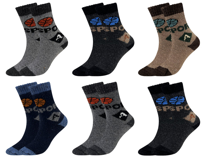 Boys' thermal wool soft eco breathable socks BASKETBALL QM36 6 pairs