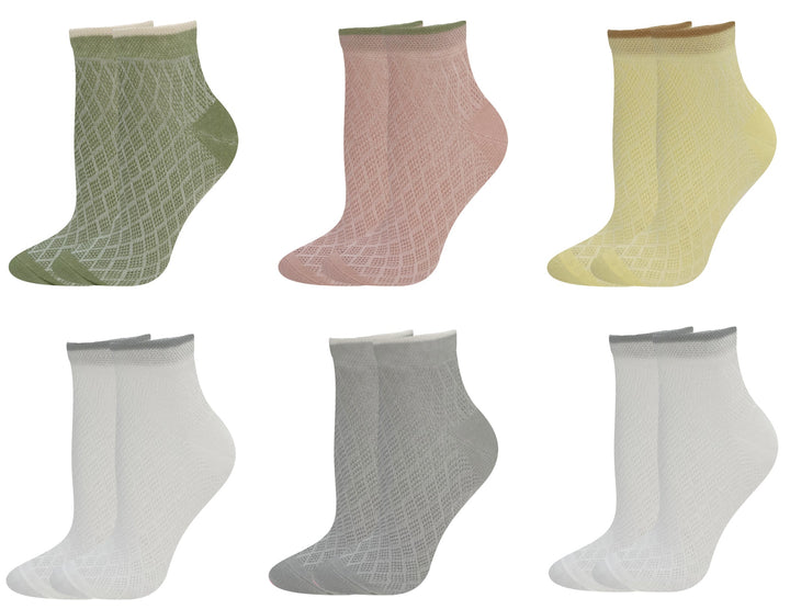 Women's ankle socks checkered CW406 6 pairs