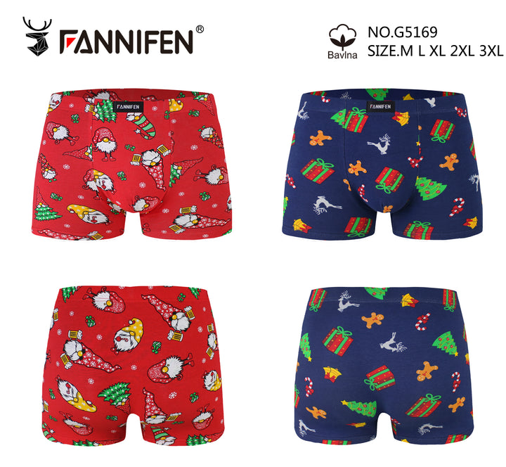 Men's Cotton Classic Soft Breathable Stretchy Christmas boxer shorts G5169 2pcs