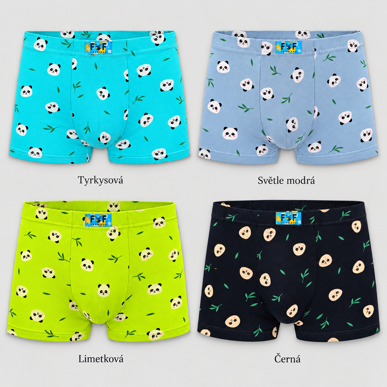 XQ2676 boys panda print boxer briefs colours