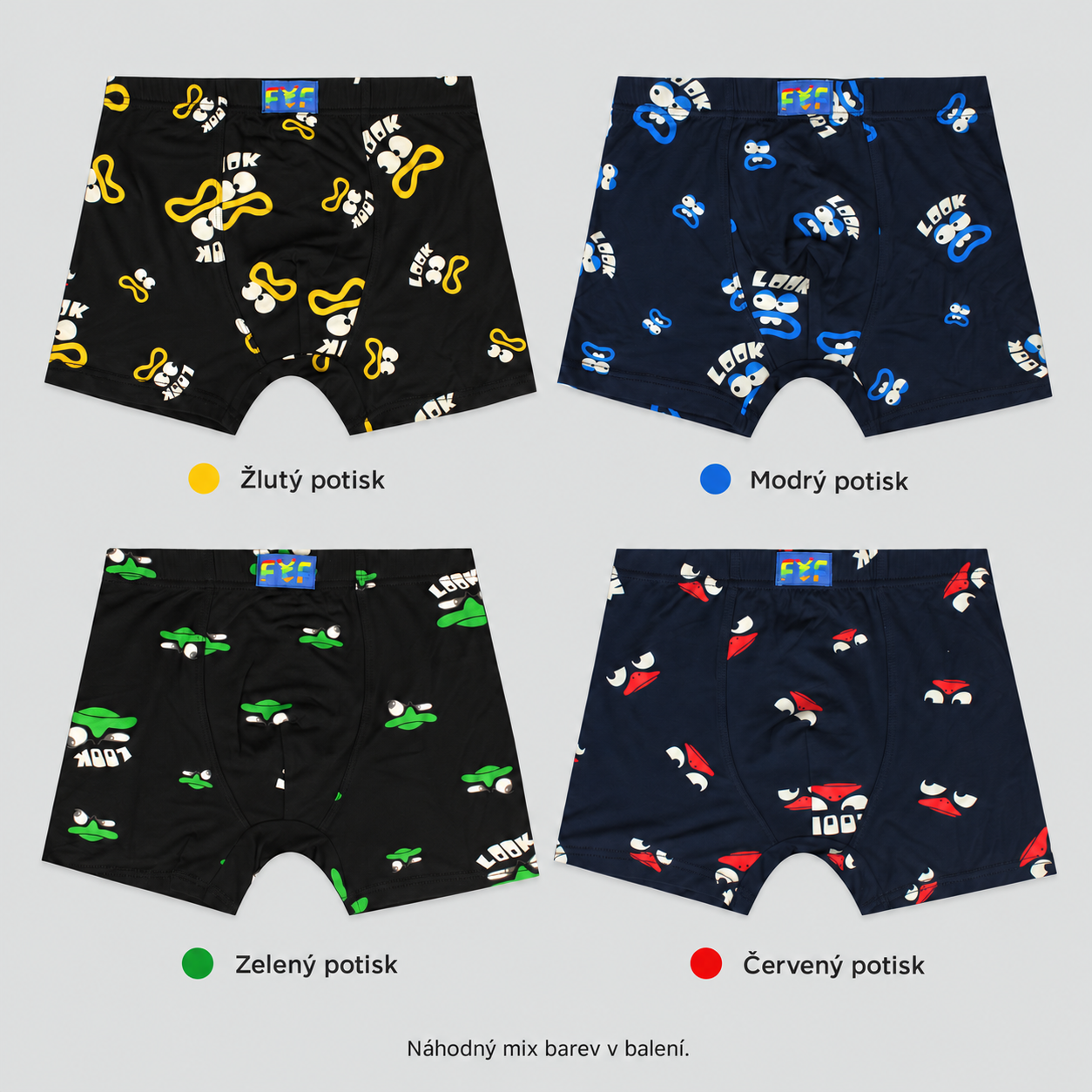 ZQ6794 cartoon-face boxer briefs, color selection on soft gray background
